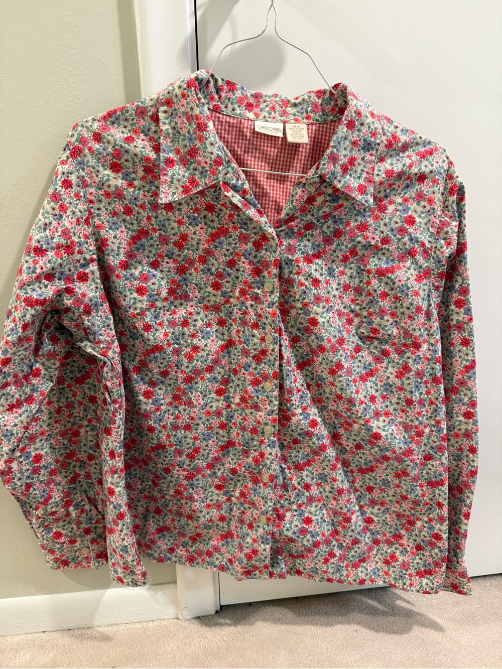 Cherokee Floral Button-Front Blouse - Pink & Green